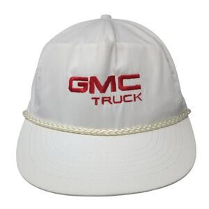GMC Truck Snapback Cap White One Size Adjustable Embroidered Rope 6 Panel DA